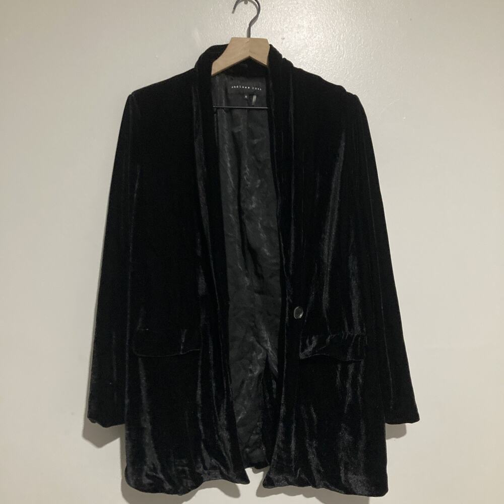 Endless Rose Velvet Black Blazer Button Pockets Classy Business Work Size M